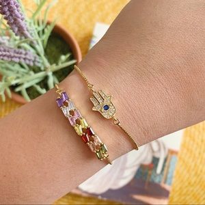 2pcs Hamsa 18k Gold Plated Adjustable Bracelet